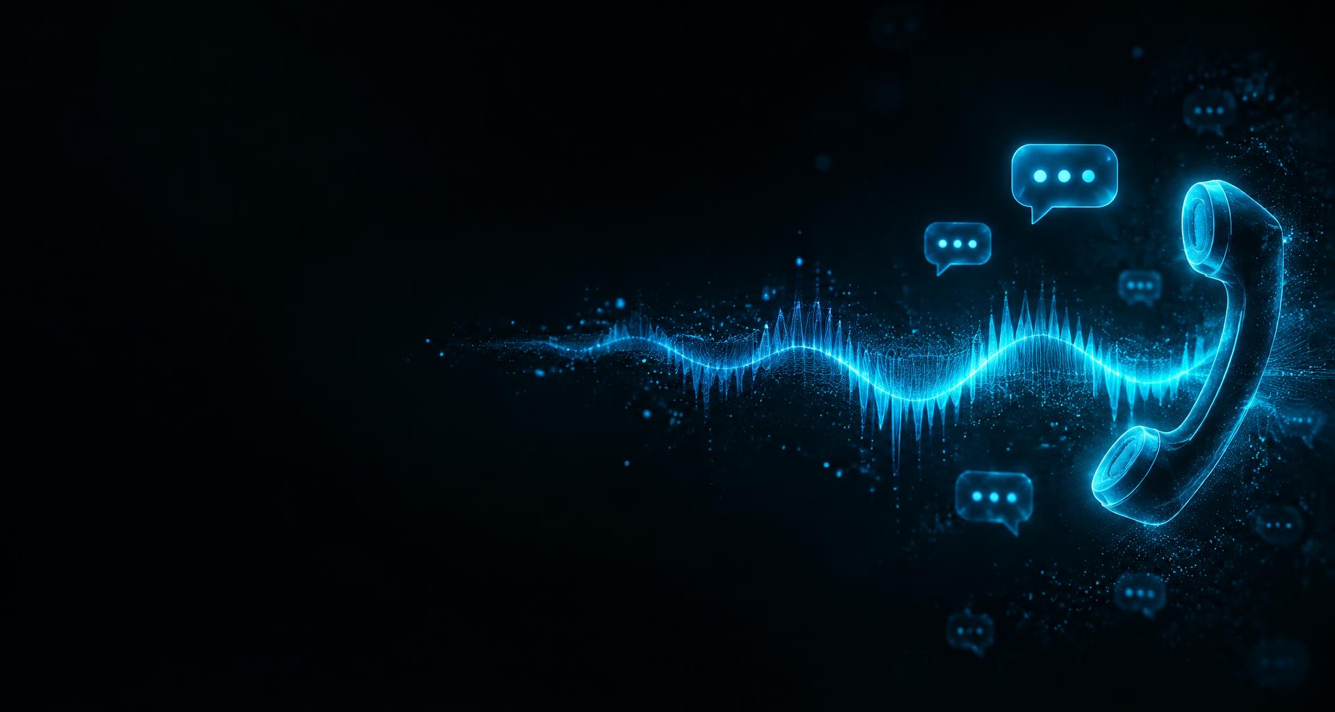 Glowing sound wave flowing into a phone handset with chat bubbles